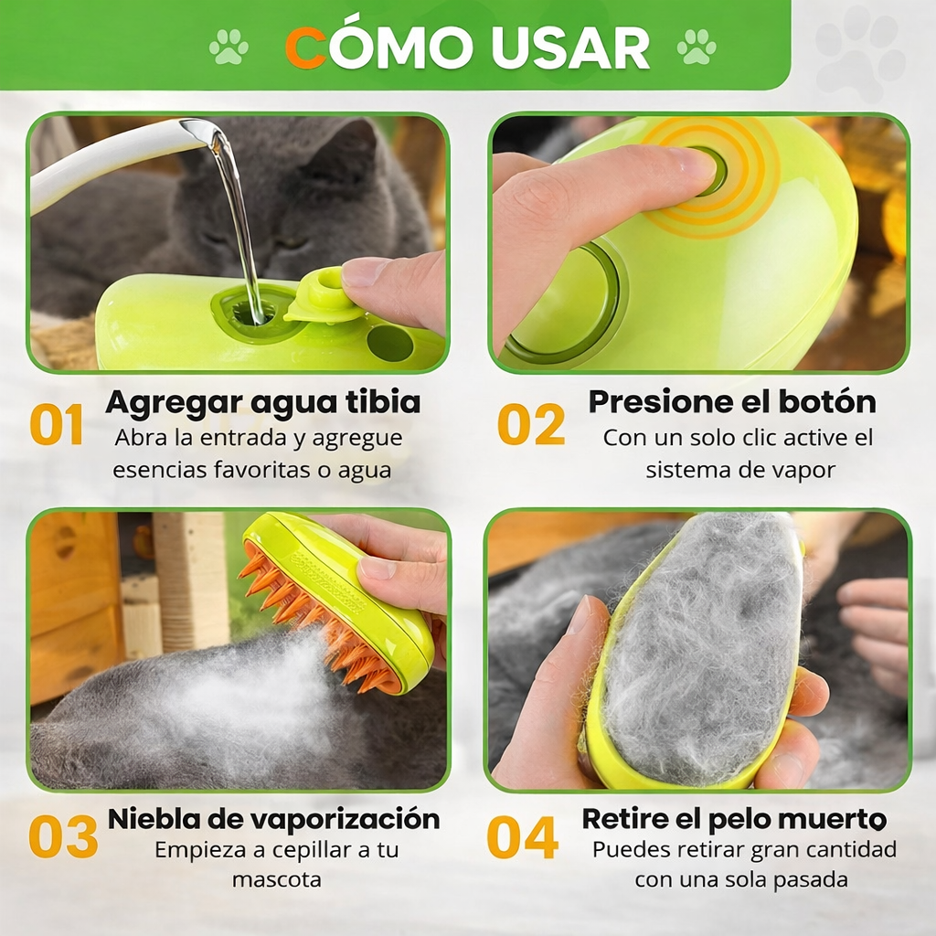 Cepillo de Vapor 3 en 1 para mascotas